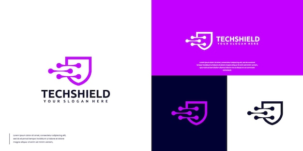 plantilla de diseño del logotipo del sistema de red digital en forma de escudo de conexión molecular