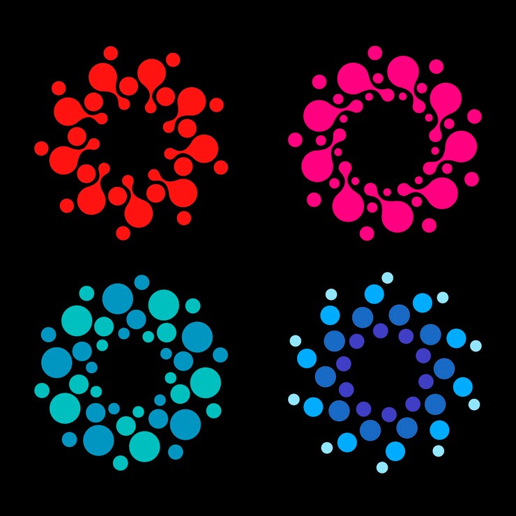 Vector plantilla de diseño de logotipo de sol aislado vectorial puntos abstractos icono de símbolo forma redonda conjunto de logotipos coloridos