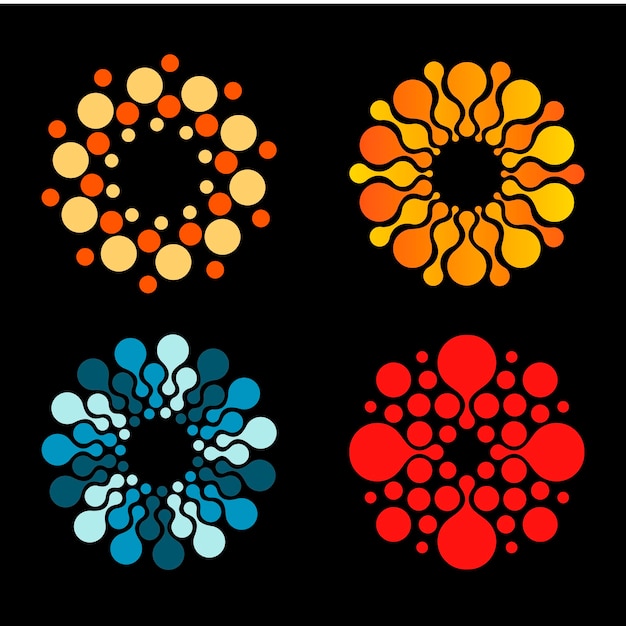 Plantilla de diseño de logotipo de sol aislado vectorial puntos abstractos icono de símbolo forma redonda conjunto de logotipos coloridos