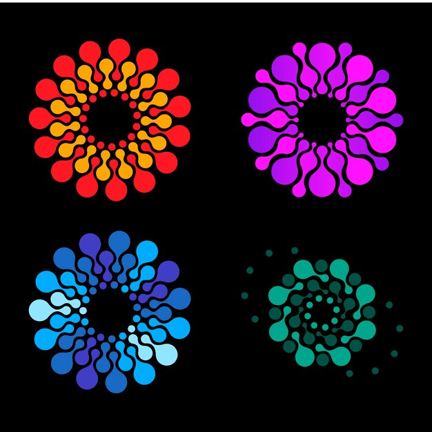 Plantilla de diseño de logotipo de sol aislado vectorial puntos abstractos icono de símbolo forma redonda conjunto de logotipos coloridos