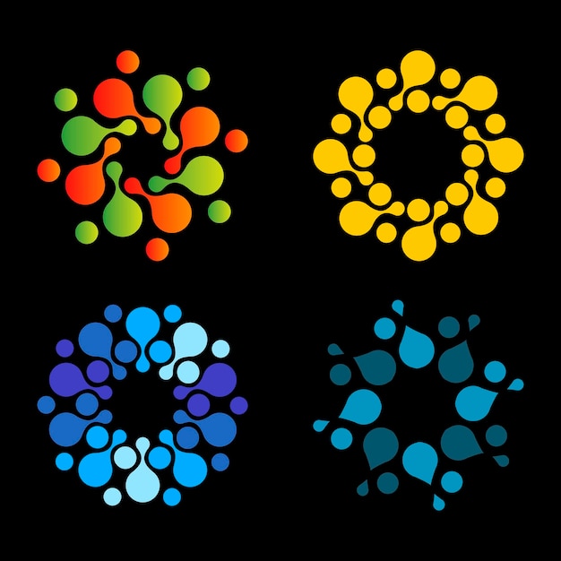 Plantilla de diseño de logotipo de sol aislado vectorial puntos abstractos icono de símbolo forma redonda conjunto de logotipos coloridos