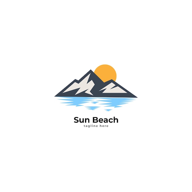 Plantilla de diseño de logotipo sol montaña mar