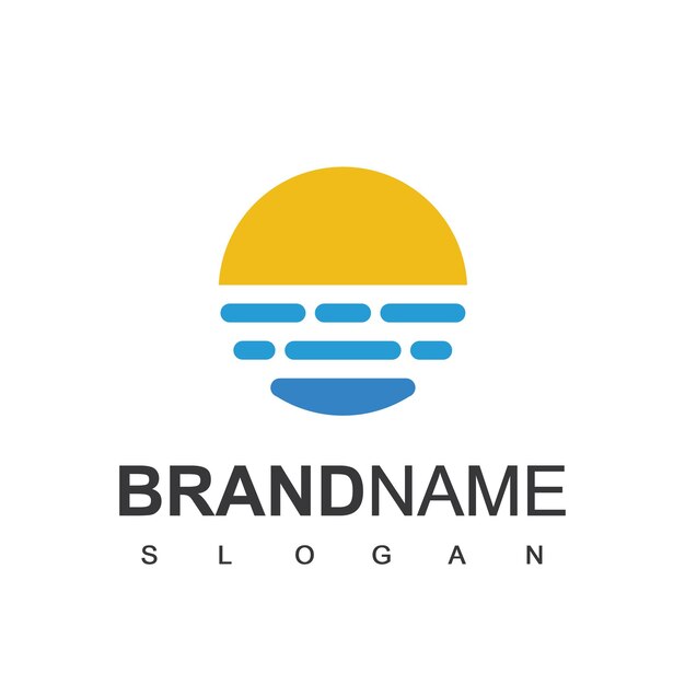 Plantilla de diseño de logotipo de sol y playa