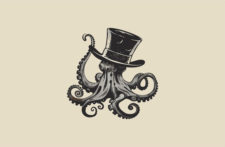 plantilla de diseño de logotipo de sombrero de pulpo ilustración vectorial estilo vintage