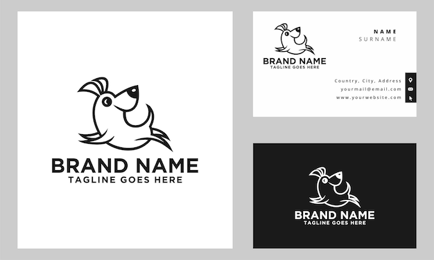 plantilla de diseño de logotipo y tarjeta de visita de arte de línea de perro