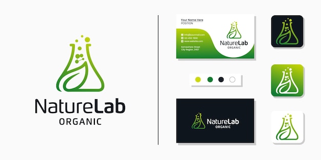 Plantilla de diseño de logotipo y tarjeta de visita de laboratorio de hoja natural