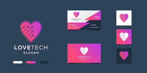 Plantilla de diseño de logotipo de tecnología de amor y tarjeta de visita