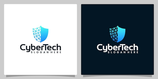 Plantilla de diseño de logotipo de tecnología cibernética con ilustración de vector de diseño gráfico de escudo de red símbolo para sistema de seguridad de internet de tecnología inteligencia artificial y computadora