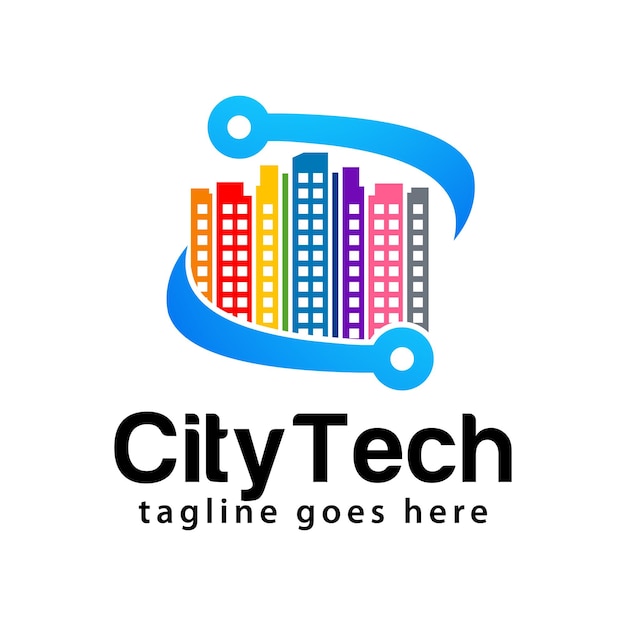 Vector plantilla de diseño de logotipo de tecnología de la ciudad