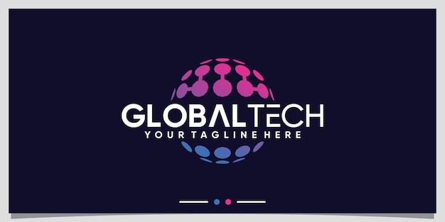 Plantilla de diseño de logotipo de tecnología global con concepto de estilo moderno Vector Premium