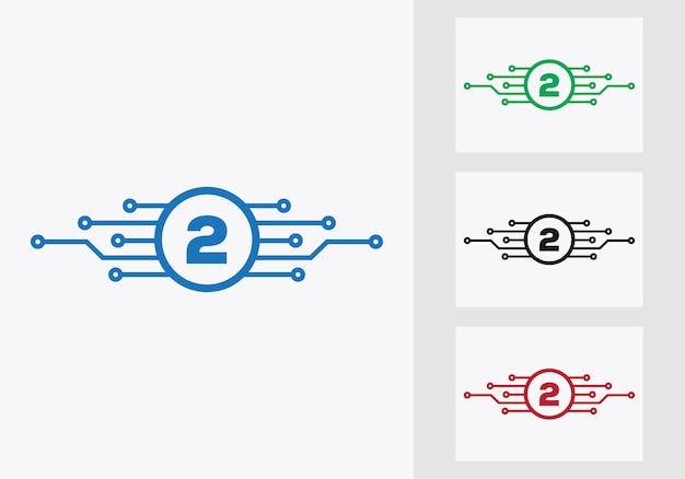 Plantilla de diseño de logotipo de tecnología de letra 2. Señal de protección cibernética