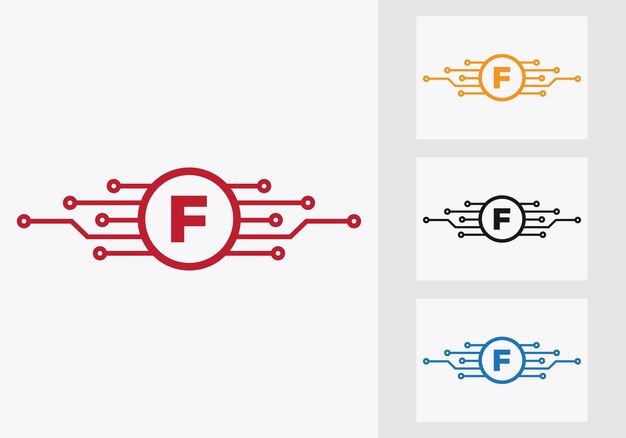 Plantilla de diseño de logotipo de tecnología de letra F. Señal de protección cibernética