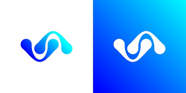 Plantilla de diseño de logotipo de tecnología de letra S sobre fondo blanco y azul