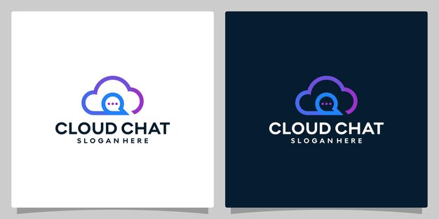 Plantilla de diseño de logotipo de tecnología en la nube con burbuja de chat Vector Premium