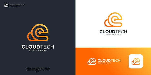 plantilla de diseño del logotipo de la tecnología de la nube de letras E