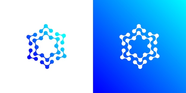 Plantilla de diseño de logotipo de tecnología de polígonos sobre fondo blanco y azul