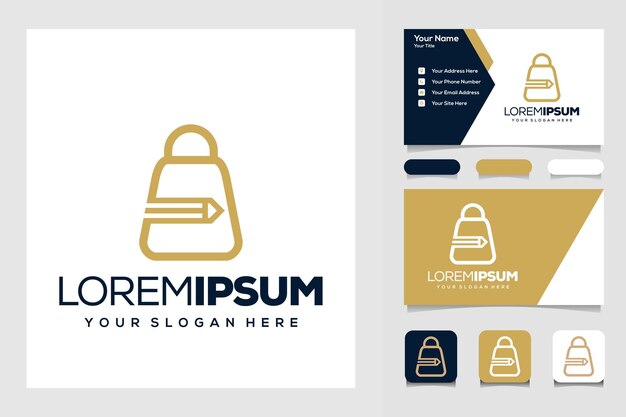 plantilla de diseño de logotipo de tienda de estudio lápiz combinado con bolsa de compras