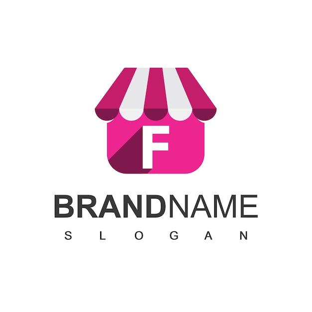 Vector plantilla de diseño de logotipo de tienda de letra f, símbolo de tienda online.