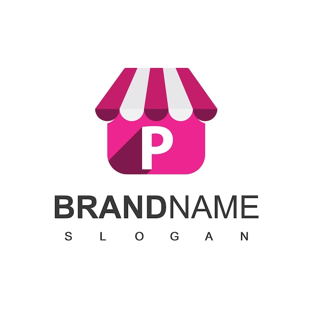 Plantilla de diseño de logotipo de tienda de letra P, símbolo de tienda online.