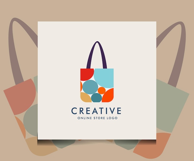 Plantilla de diseño de logotipo de tienda en línea Tiendas venta tienda de descuento o compre el elemento web en forma de bolsa de compras vectorial