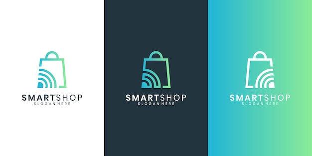 Plantilla de diseño de logotipo de tienda online.Bolsa de tienda y concepto de diseño de logotipo de combinación de icono inteligente