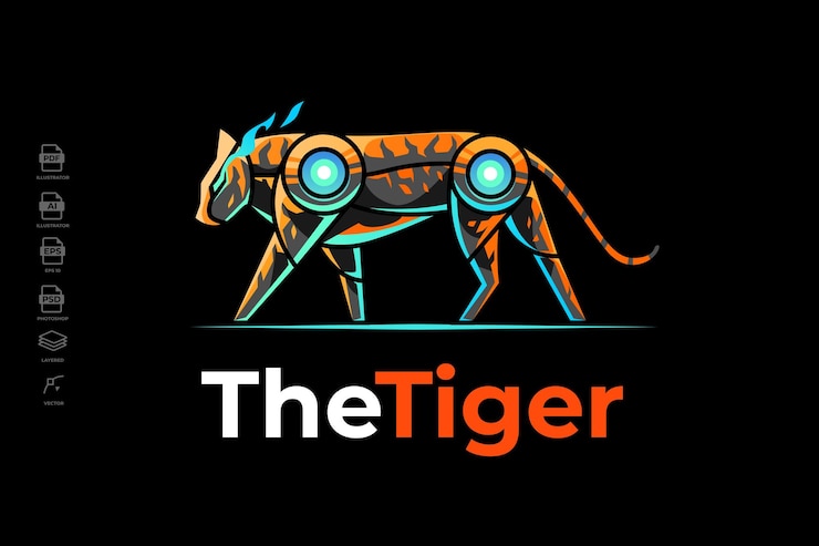 Vector plantilla de diseño de logotipo de tigre robótico mecha moderno