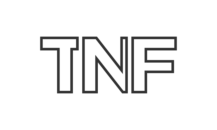 Vector plantilla de diseño de logotipo tnf con texto en negrita fuerte y moderno logotipo vectorial basado en inicial con tipografía simple y minimalista identidad de empresa de moda