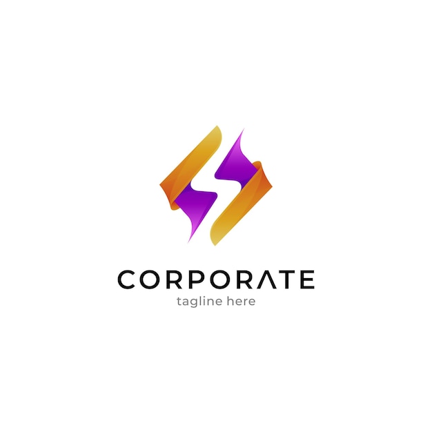Plantilla de diseño de logotipo de trueno simple con degradado de color amarillo y morado