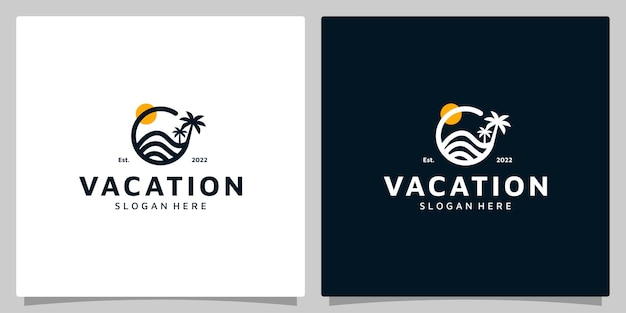 Plantilla de diseño de logotipo de vacaciones con playa tropical y palmera diseño vector ilustración icono símbolo creativo