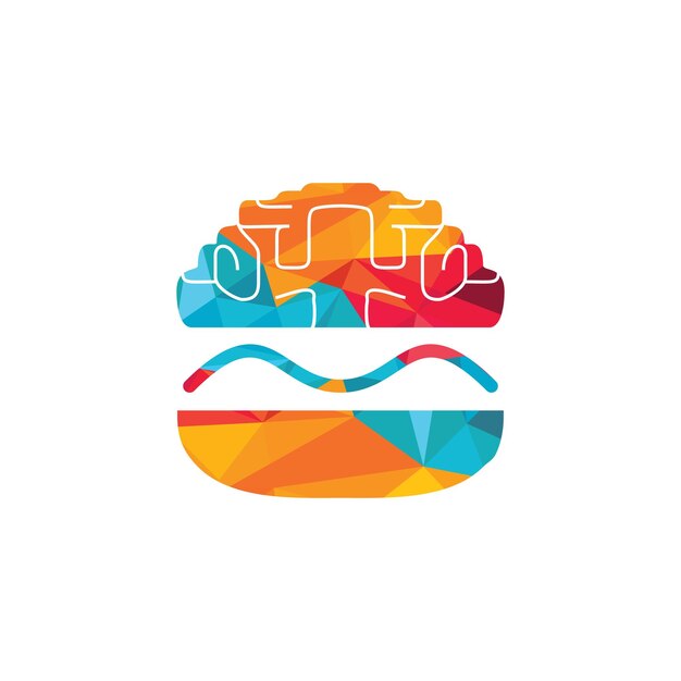 Plantilla de diseño de logotipo de vector de cerebro de hamburguesa