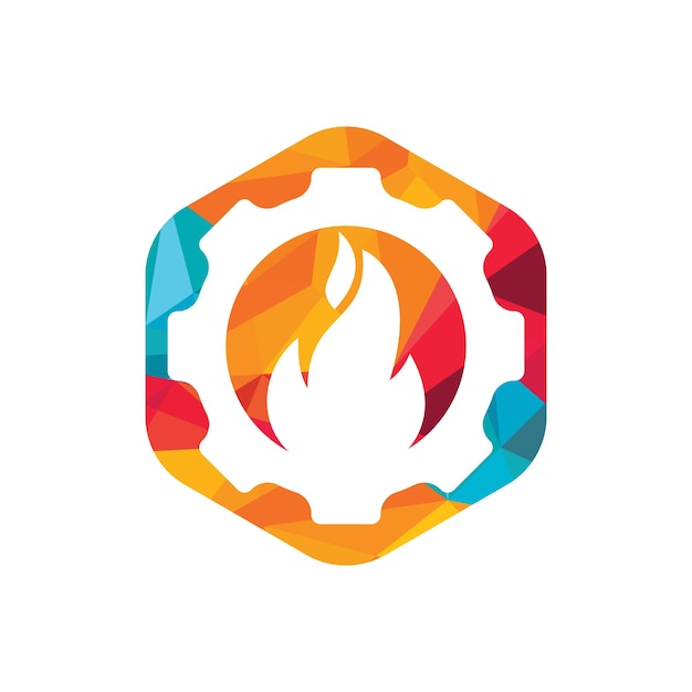 Plantilla de diseño de logotipo de vector de engranaje y fuego