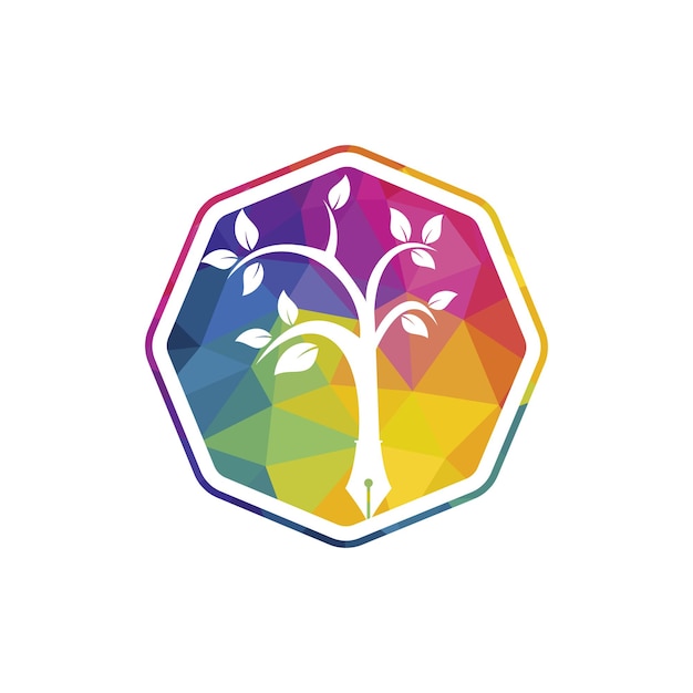Plantilla de diseño de logotipo de vector de pluma de árbol