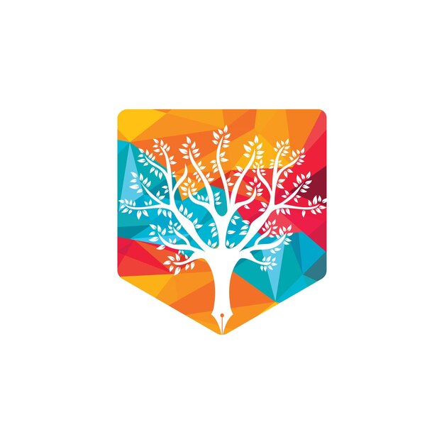Plantilla de diseño de logotipo de vector de pluma de árbol