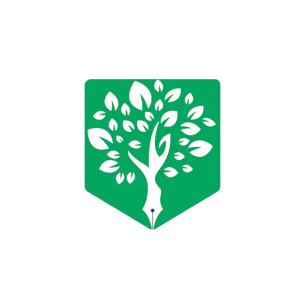 Plantilla de diseño de logotipo de vector de pluma de árbol