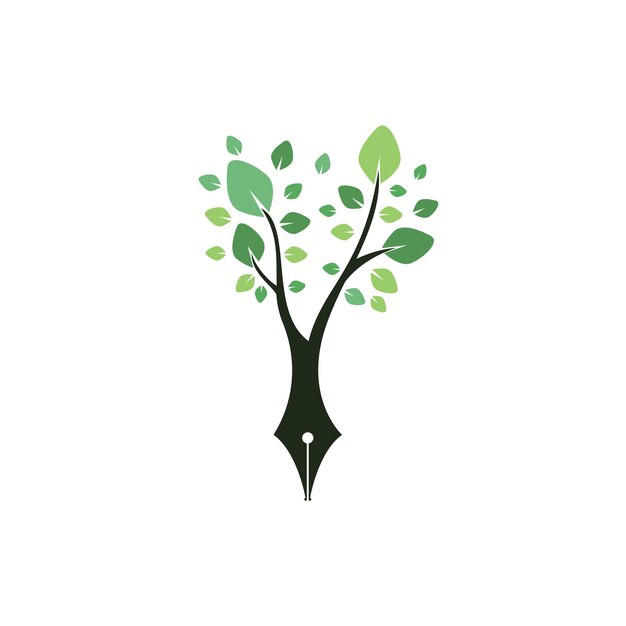 Plantilla de diseño de logotipo de vector de pluma de árbol