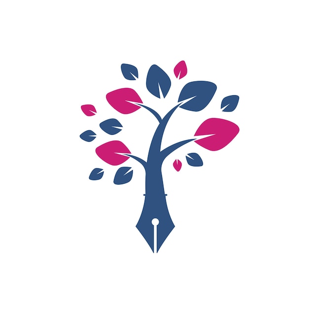 Plantilla de diseño de logotipo de vector de pluma de árbol