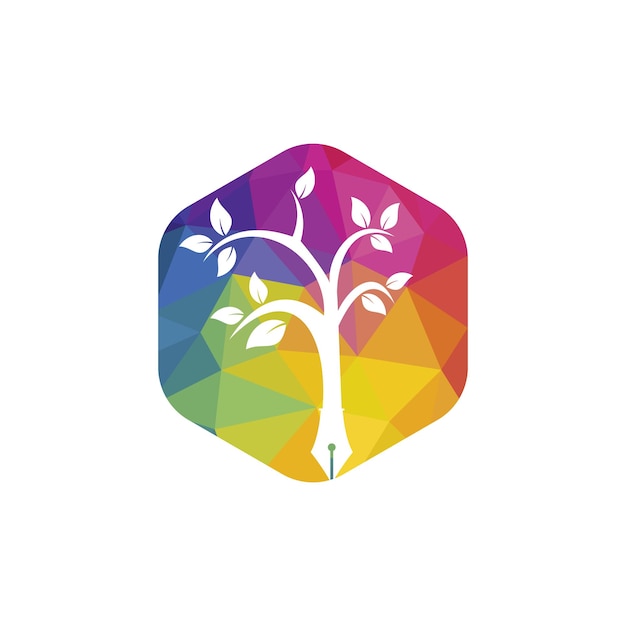 Plantilla de diseño de logotipo de vector de pluma de árbol