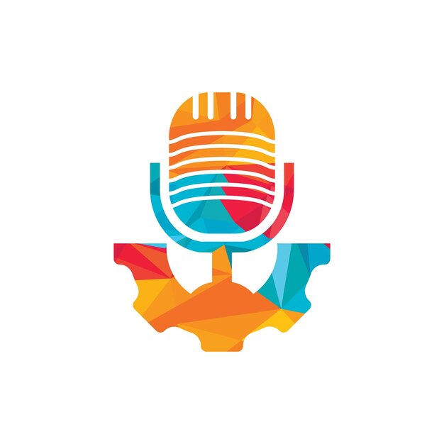 Plantilla de diseño de logotipo de vector de podcast de engranaje