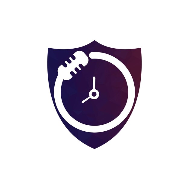 Plantilla de diseño de logotipo de vector de tiempo de podcast Icono de diseño de logotipo de vector de reloj de micrófono