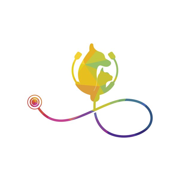 Plantilla de diseño de logotipo vectorial de cuidado de mascotas Diseño de logotipo de veterinario con estetoscopio