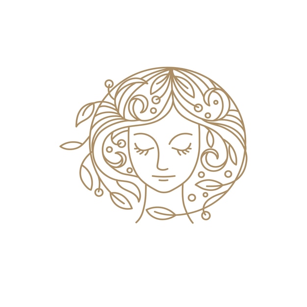 plantilla de diseño de logotipo vectorial en estilo lineal de moda con cara femenina