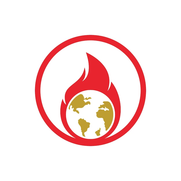 Plantilla de diseño de logotipo vectorial Fire Planet Diseño de icono de fuego y tierra