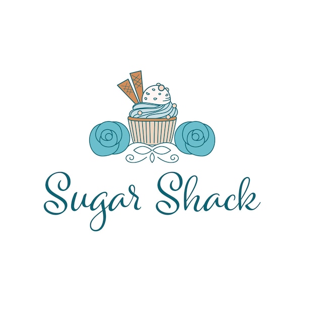 Plantilla de diseño de logotipo vectorial icono de panadería cupcakes diseño de logotipo de cupcake sugar shak