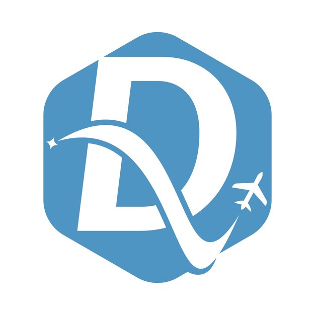 Plantilla de diseño de logotipo de viaje aéreo con letra d vector de icono de diseño de logotipo de letra y avión