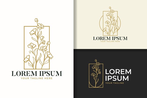 Plantilla de diseño de logotipo vintage de arte de línea de flores