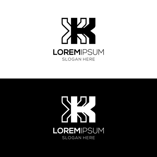 plantilla de diseño del logotipo XK en blanco y negro