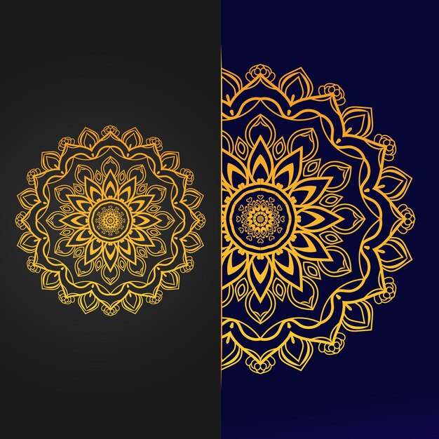 Plantilla de diseño de Mandala dorado con fondo de color negro
