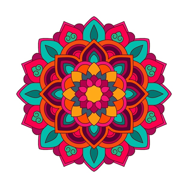 Plantilla de diseño de mandala floral colorido dibujado a mano
