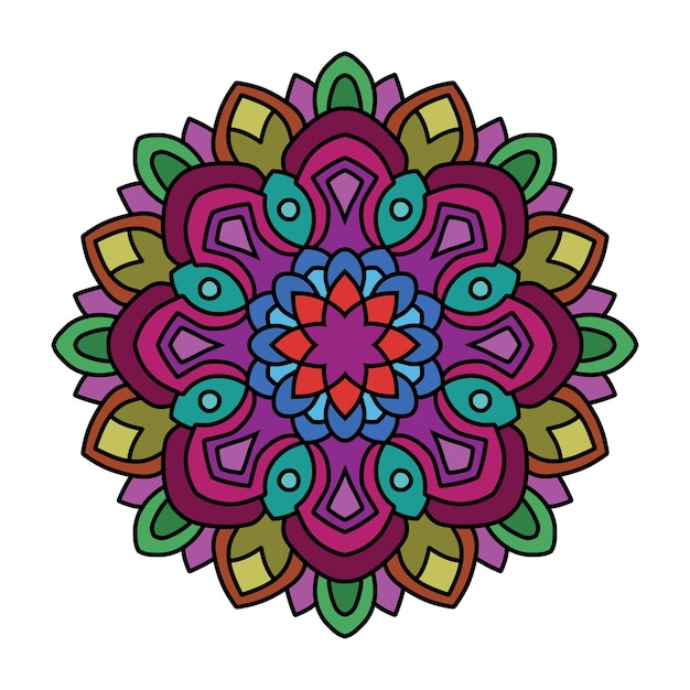 Plantilla de diseño de mandala floral colorido dibujado a mano