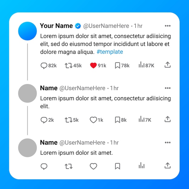 Plantilla de diseño de maqueta de tweet realista de redes sociales de Twitter con fondo transparente